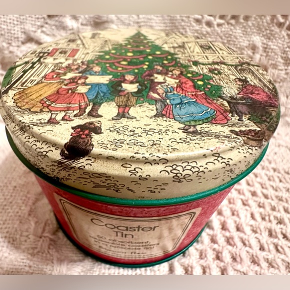 Vtg Christmas 🎄 Coaster Tin 33 Paper Coasters Inside By Potpourri Press… Opened - Picture 2 of 14